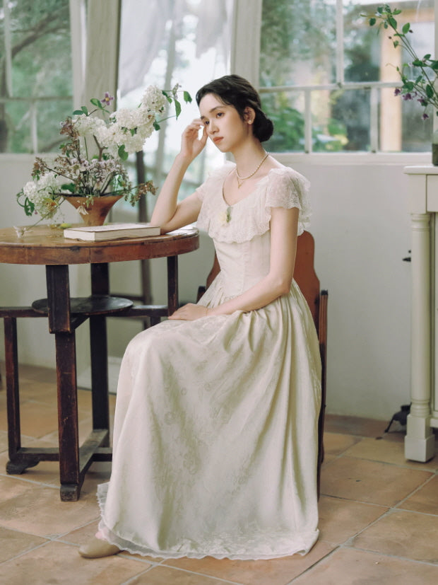 Ivory Rose Lace Vintage Maxi Dress