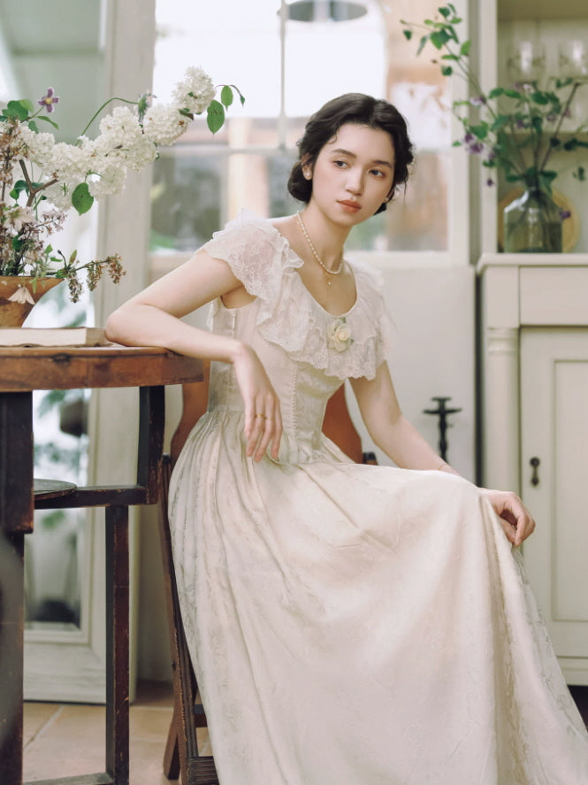 Ivory Rose Lace Vintage Maxi Dress