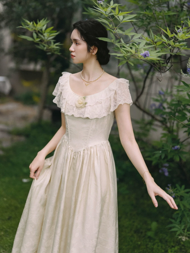 Ivory Rose Lace Vintage Maxi Dress