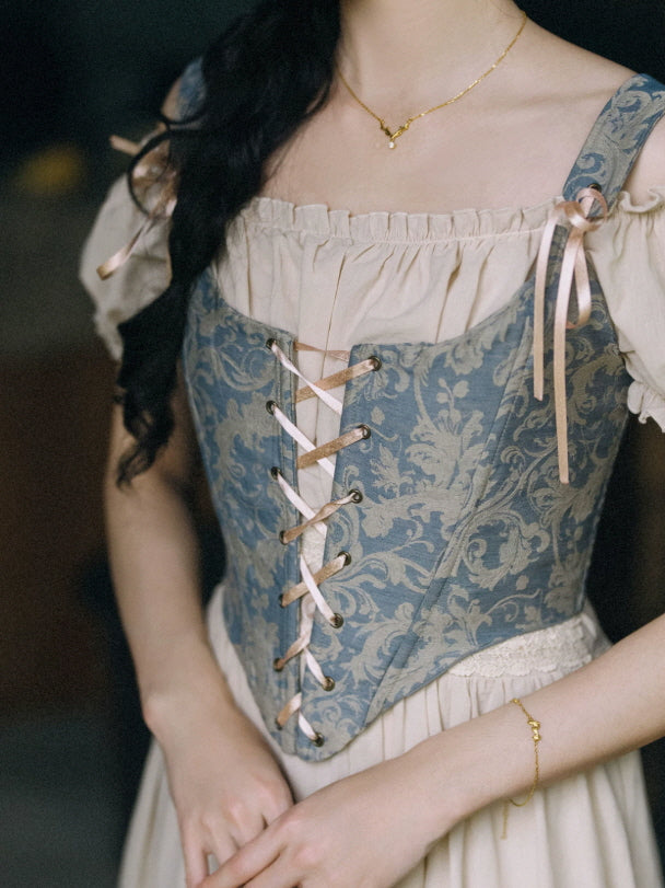 Vintage Blue Tapestry Corset