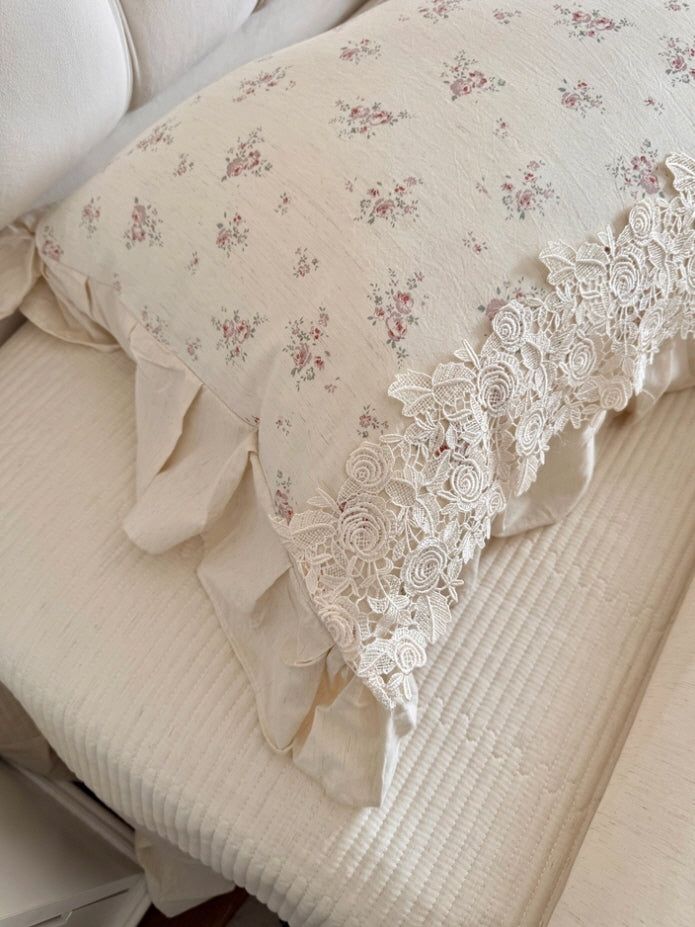 Ivory Rose Garden Lace Ruffle Bedding Set