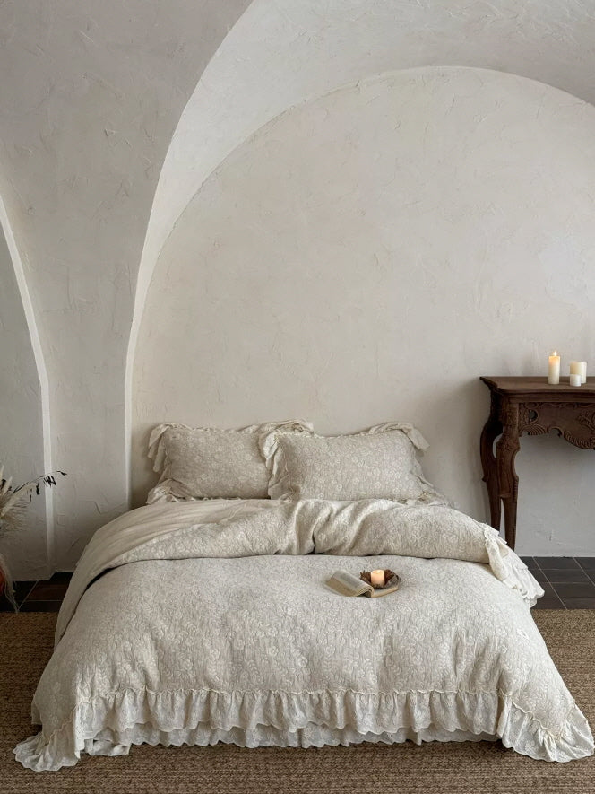 Ivory Meadow Floral Ruffle Bedding Set