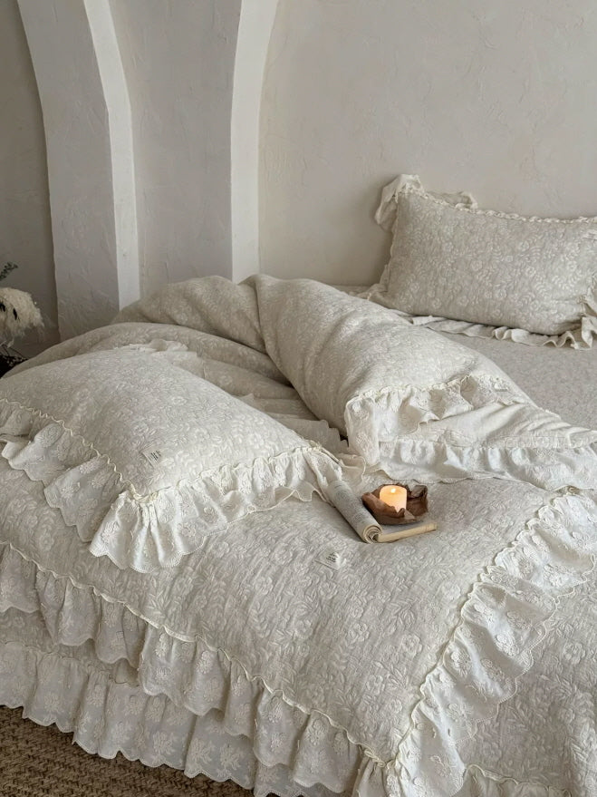 Ivory Meadow Floral Ruffle Bedding Set