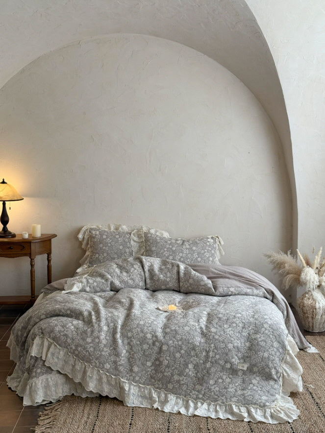 Gray Meadow Floral Ruffle Bedding Set