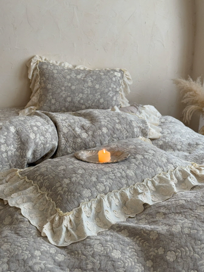 Gray Meadow Floral Ruffle Bedding Set