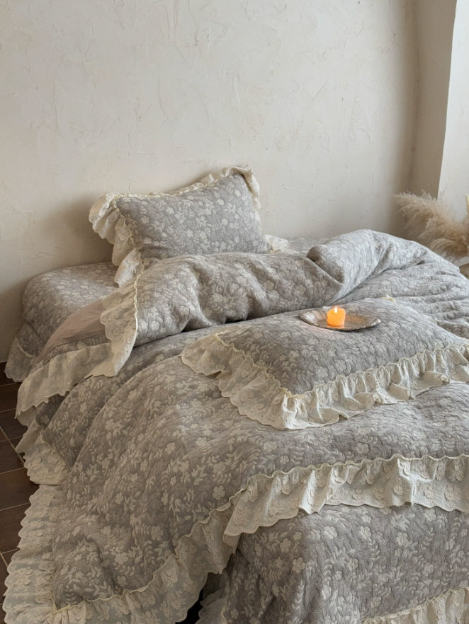 Gray Meadow Floral Ruffle Bedding Set