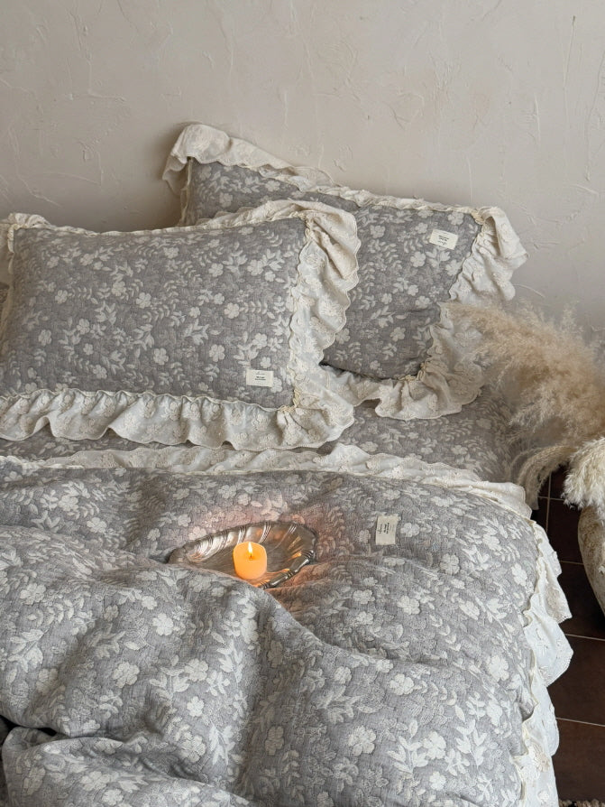 Gray Meadow Floral Ruffle Bedding Set
