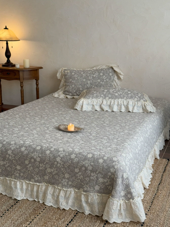 Gray Meadow Floral Ruffle Bedding Set