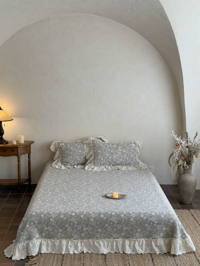 Gray Meadow Floral Ruffle Bedding Set