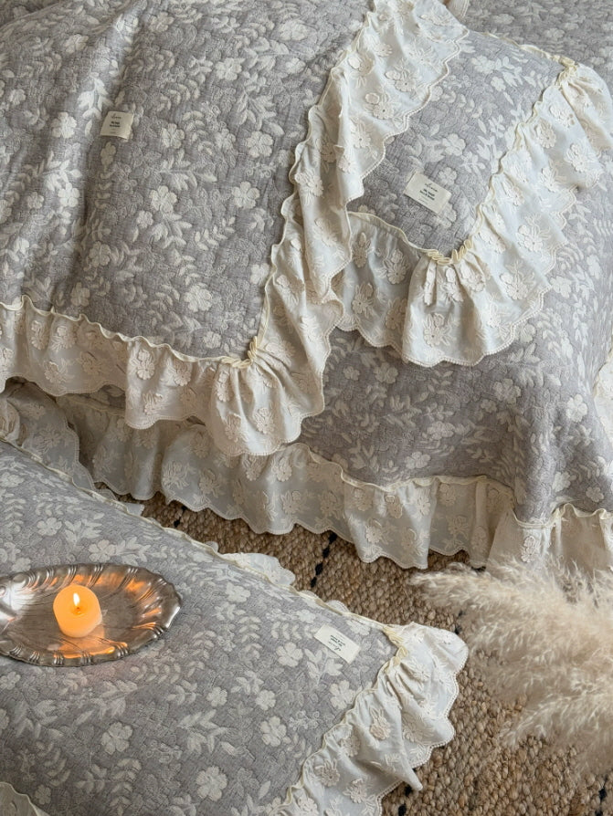 Gray Meadow Floral Ruffle Bedding Set