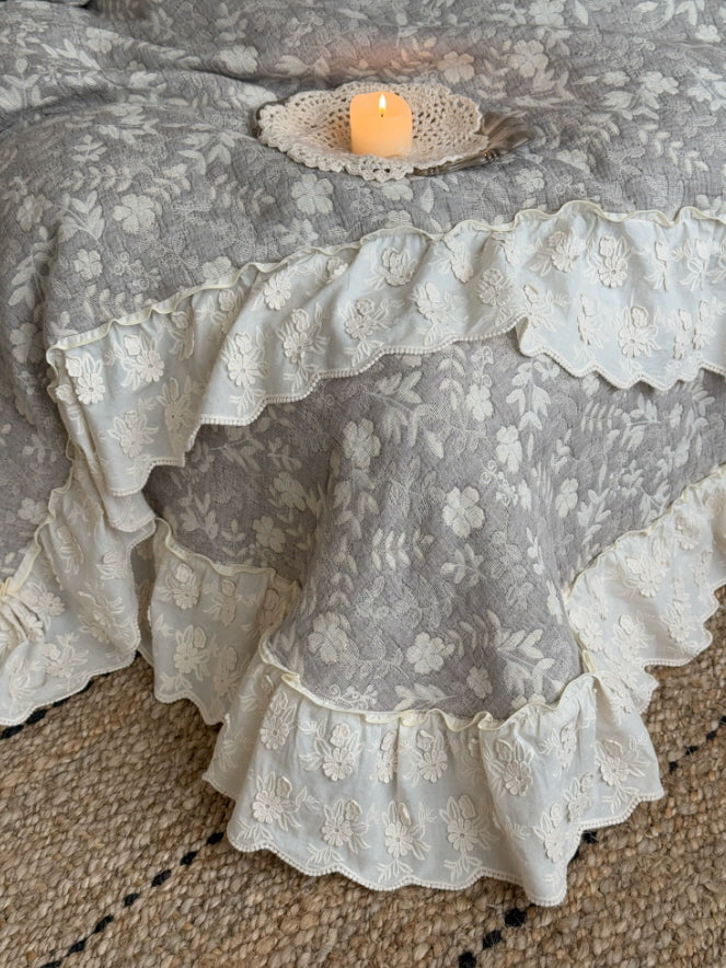 Gray Meadow Floral Ruffle Bedding Set