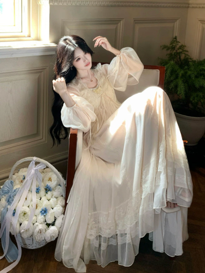 Ivory Lace Princess Nightgown & Slip Dress