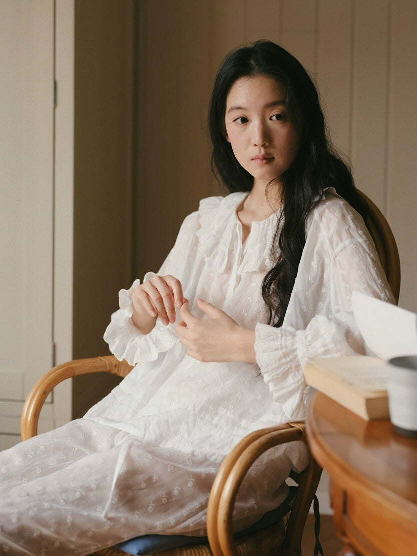 Meadow Ruffle Embroidered Cotton Pajama Set