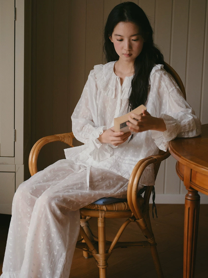 Meadow Ruffle Embroidered Cotton Pajama Set