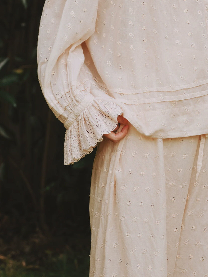 Meadow Ruffle Embroidered Cotton Pajama Set