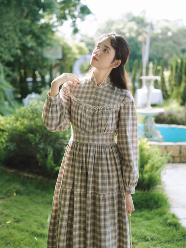 Lakeside Plaid Lace Maxi Dress