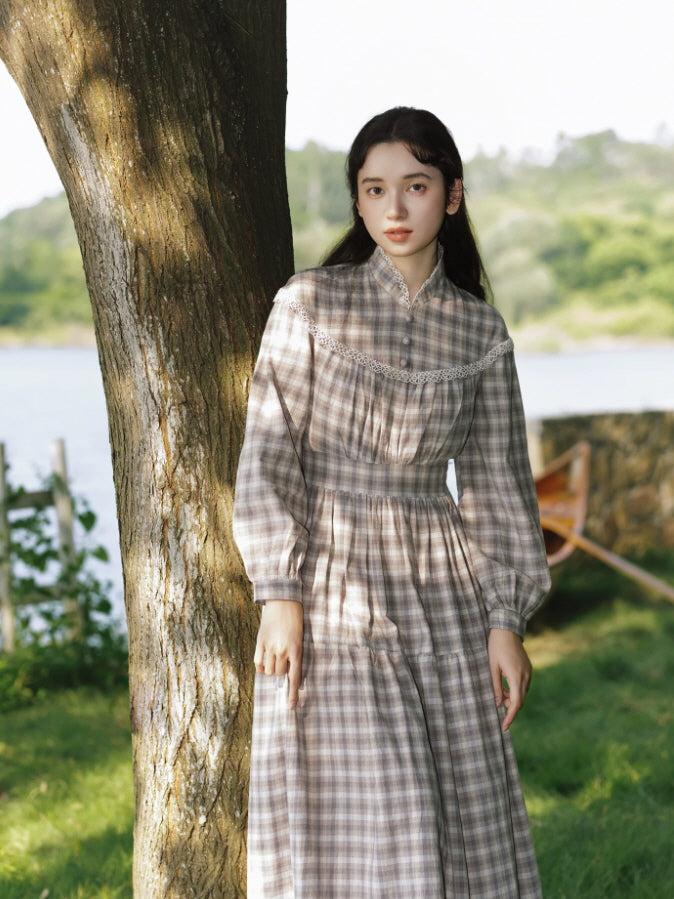 Lakeside Plaid Lace Maxi Dress