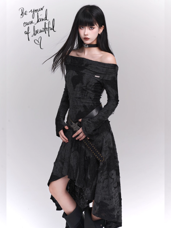 Midnight Velvet Gothic Off-Shoulder Dress