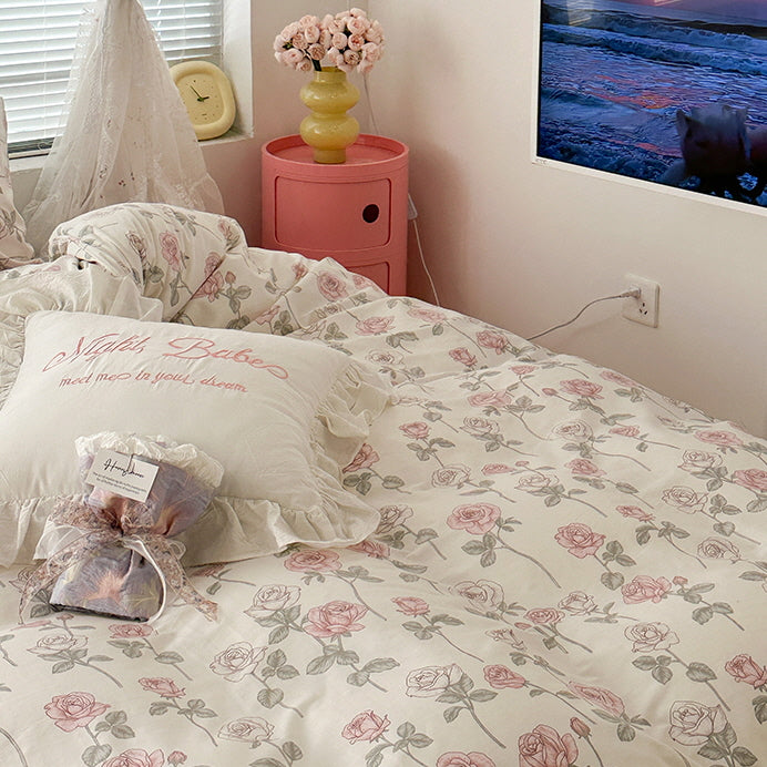 Retro Style Pink Rose Bedding Set