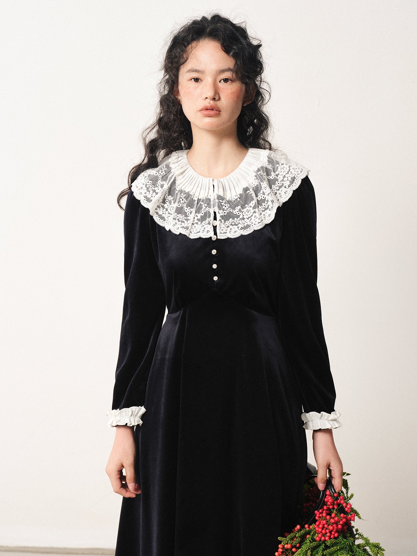 Vintage Velvet Lace Collar Dress