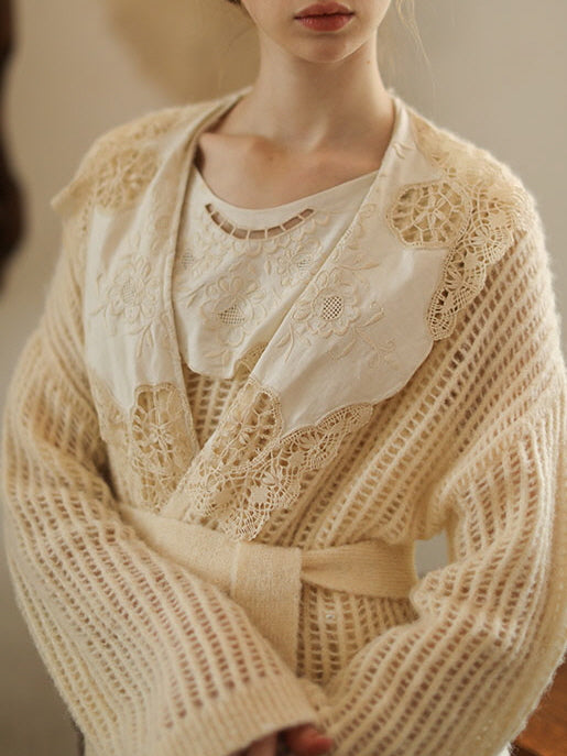 Lace Collar Vintage Wool Blend Cardigan