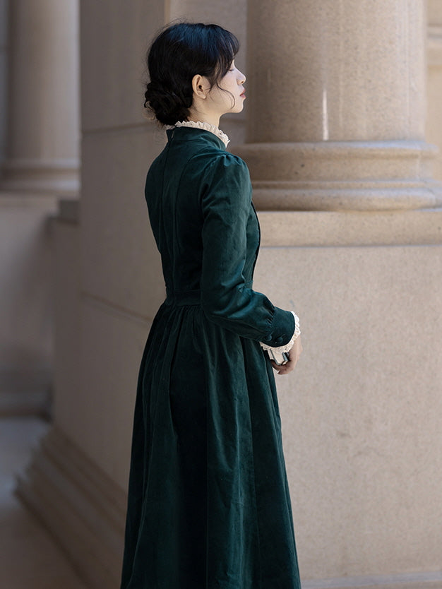 vintage dark green velvet dress Vintage Emerald Green Velvet Tea Length Formal Dress Prom Dress