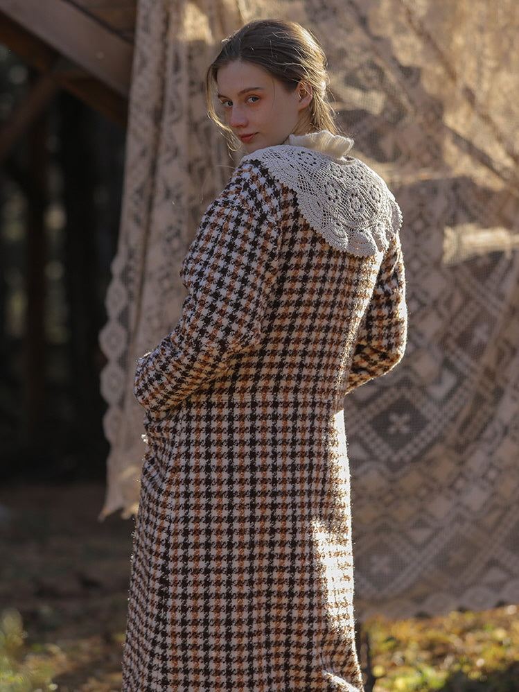 Vintage Houndstooth Lace Trim Coat