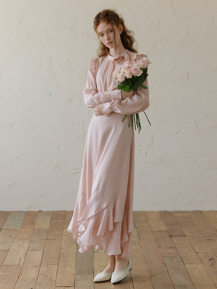 Blush Petal Ruffle Long Dress