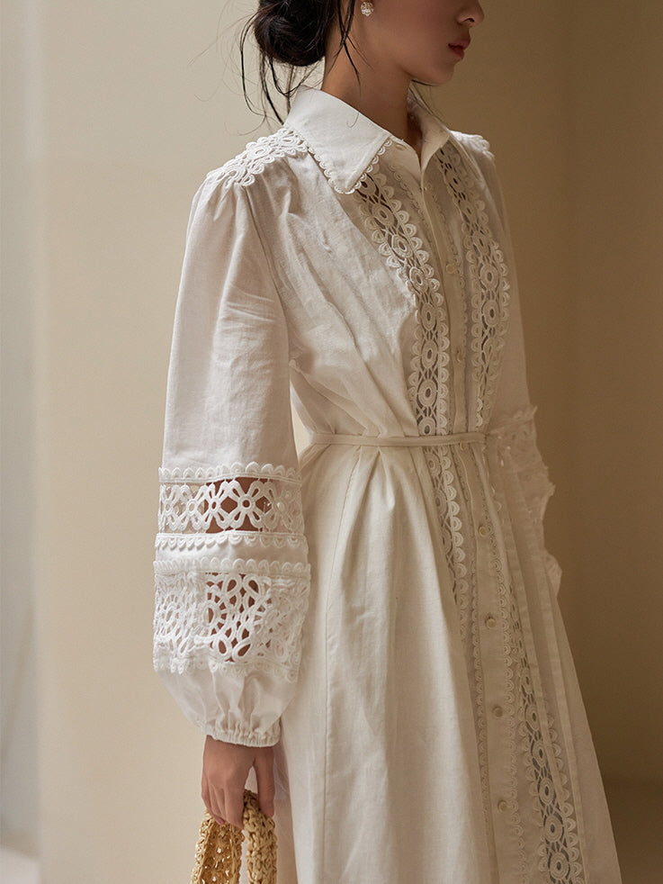 Ethereal Lace-Trimmed Cotton Ramie Dress