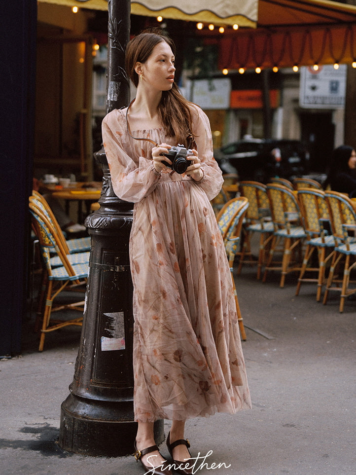 Dusky Floral Dream Puff Sleeve Dress