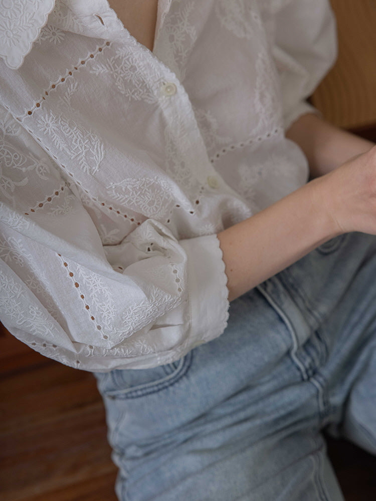 Vintage Embroidered Cotton Blouse