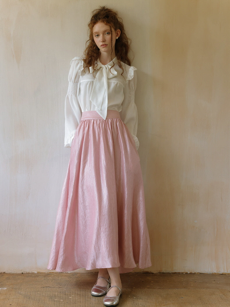 Delicate Pink Satin A-Line Skirt