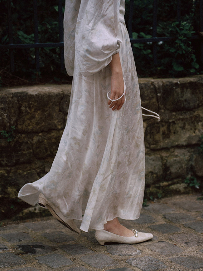 Ethereal Garden Puff-Sleeve Long Dress