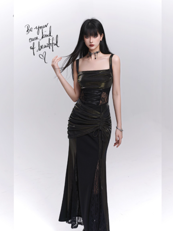 Black Metallic Corset Evening Dress