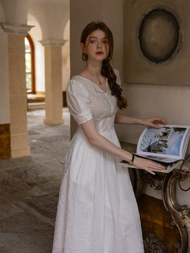 white christmas dresses Cottagecore Lace-Trim Midi Dress main image 1