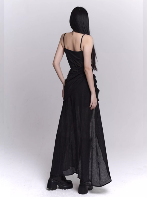 Midnight Siren Sheer Corset Drape Maxi Dress