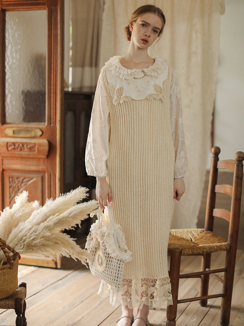 Vintage Lace Cream Knit Dress