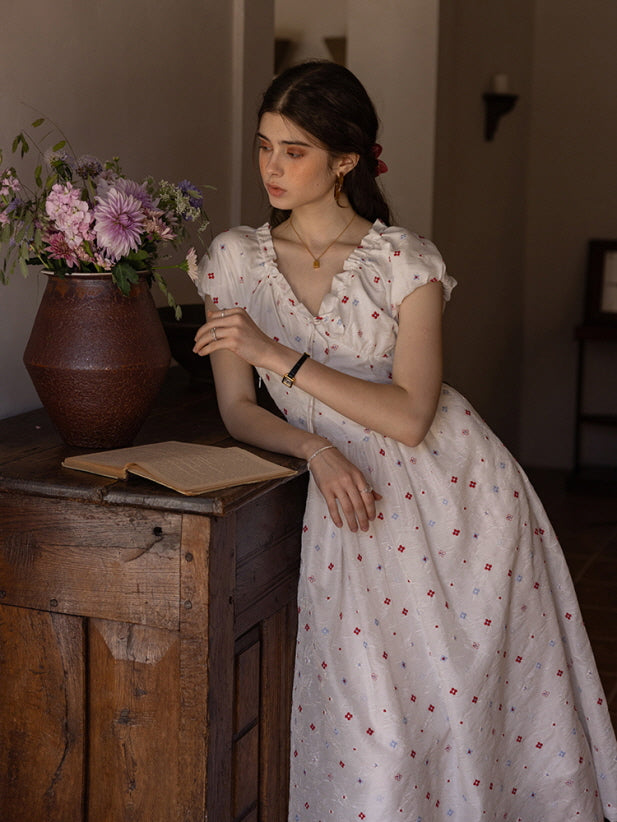 Floral Embroidered Summer Dress - Cottagecore Outfit, Retro Aesthetic White(Pre-Sale 25days) / S Floral Embroidered Summer Dress - Cottagecore Outfit, Retro Aesthetic White(Pre-Sale 25days) / S