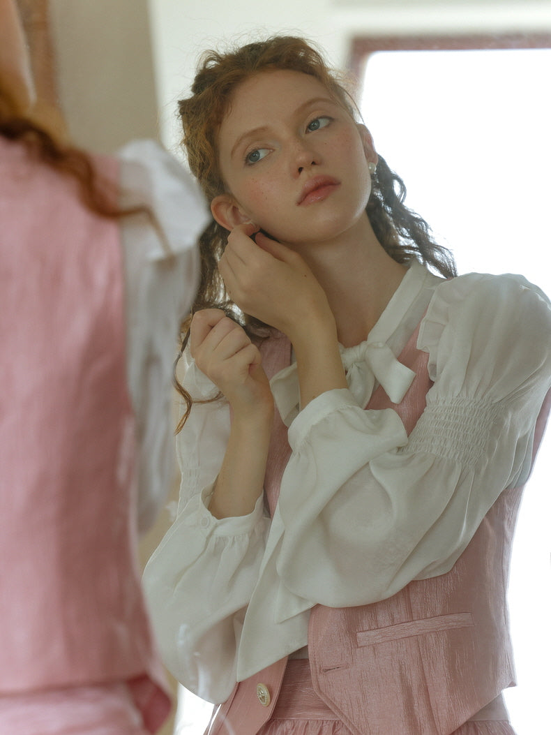 Soft Pink Satin Buttoned Vest