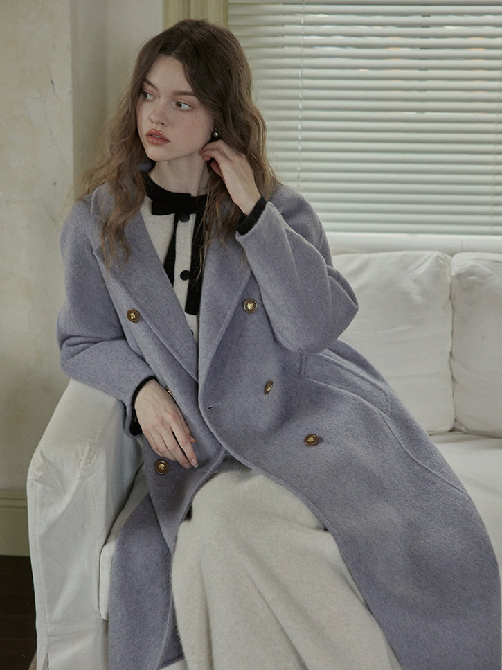 Vintage Lavender Wool Double-Breasted Coat