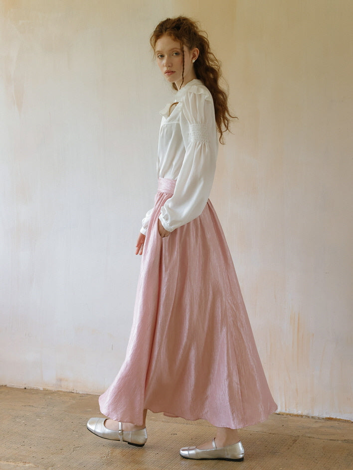 Delicate Pink Satin A-Line Skirt