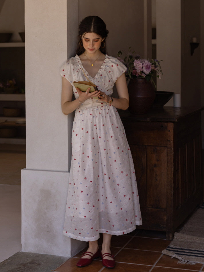 Floral Embroidered Summer Dress - Cottagecore Outfit, Retro Aesthetic White(Pre-Sale 25days) / S Floral Embroidered Summer Dress - Cottagecore Outfit, Retro Aesthetic White(Pre-Sale 25days) / S