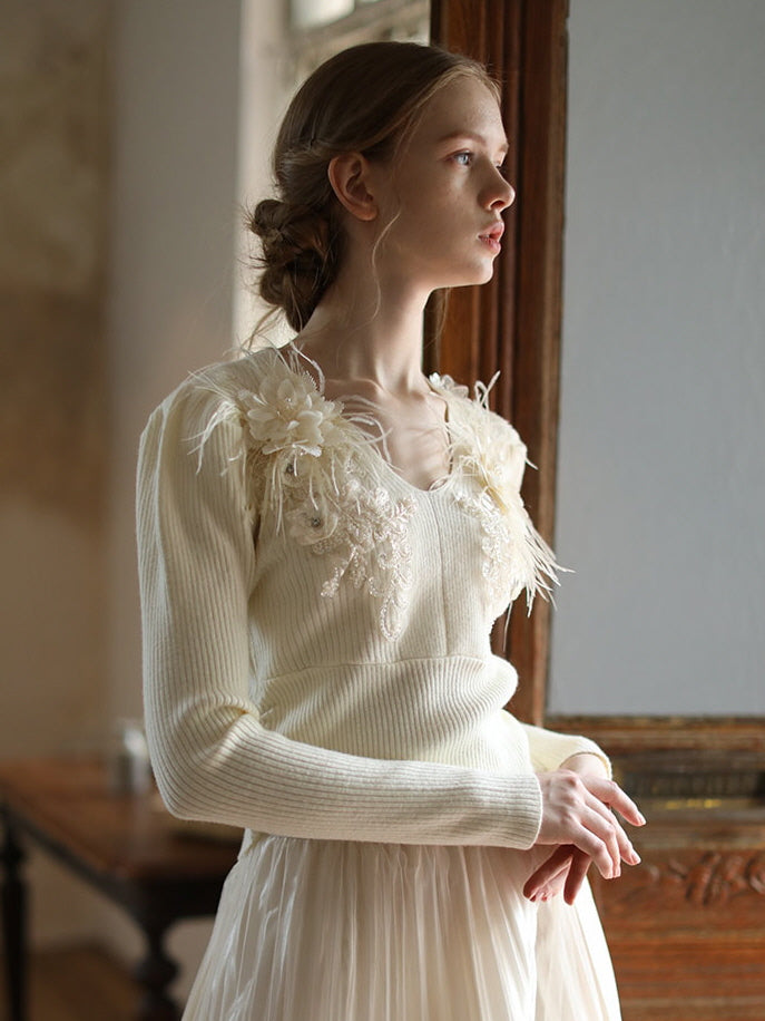 Ivory Bloom Embellished Sweater