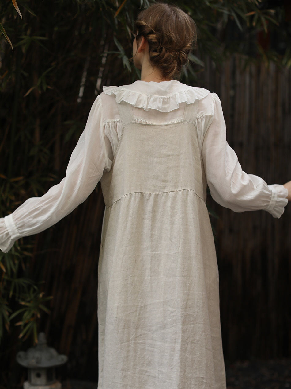 Lace Trim Vintage Linen Apron Dress