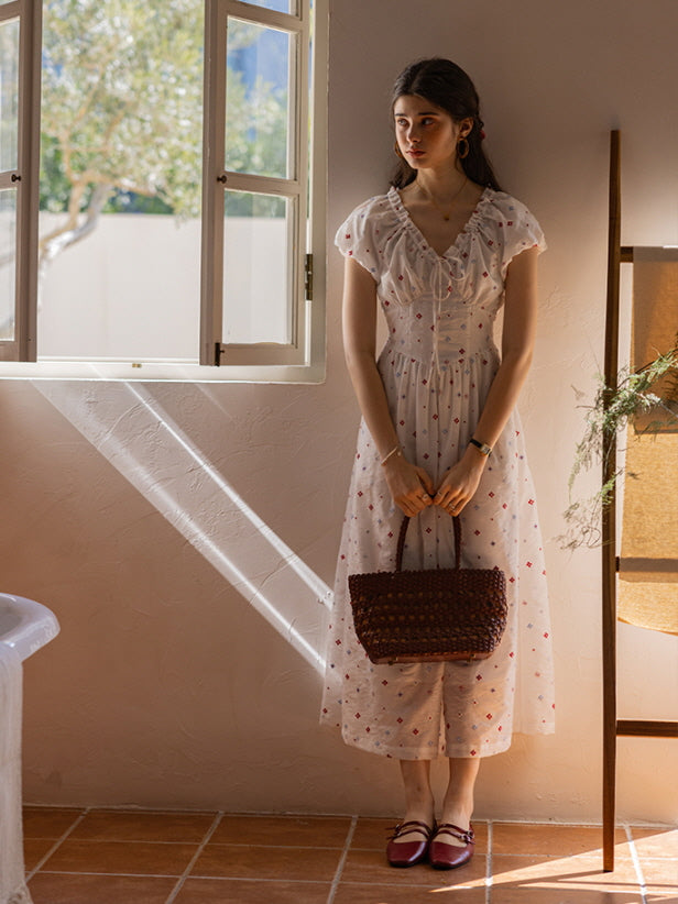 Floral Embroidered Summer Dress - Cottagecore Outfit, Retro Aesthetic White(Pre-Sale 25days) / S Floral Embroidered Summer Dress - Cottagecore Outfit, Retro Aesthetic White(Pre-Sale 25days) / S