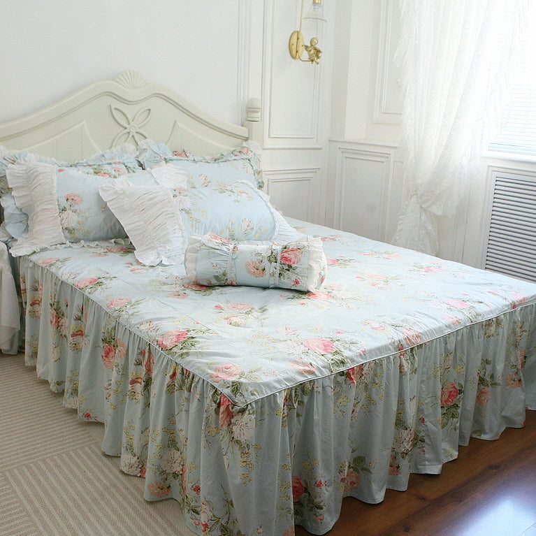 Princess Ruffle Blue Floral Bedding Set