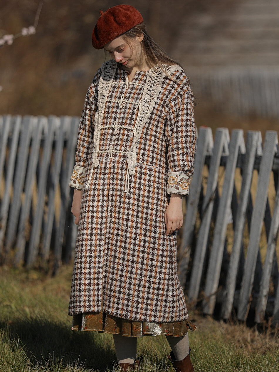 Vintage Houndstooth Lace Trim Coat