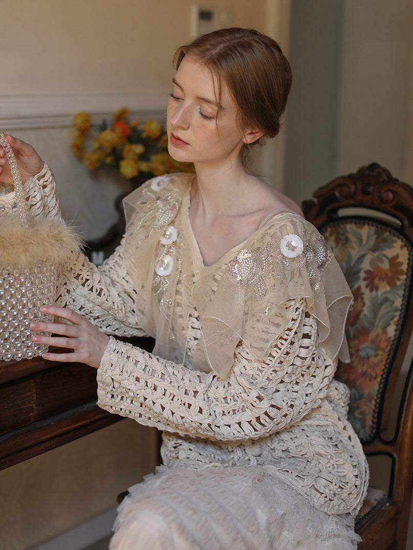 Vintage Lace Embellished Crochet Top