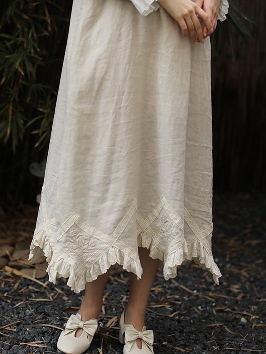 Lace Trim Vintage Linen Apron Dress