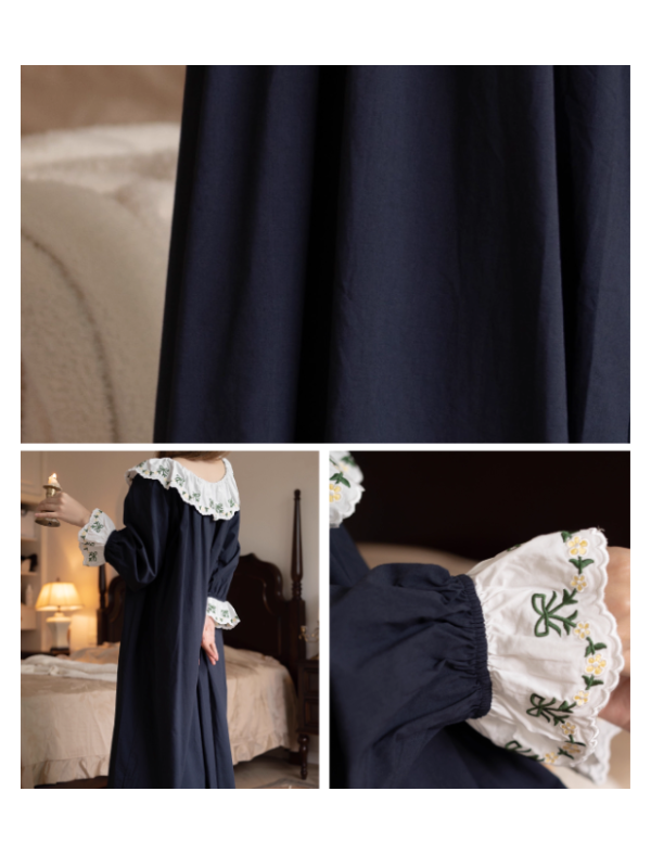 Emerald Ribbon Embroidery Nightgown